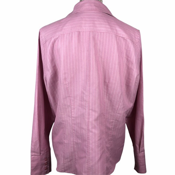 Dress Barn Women's Size L Pink Striped Long Sleeve Button Front V Neck Top - Picture 4 of 7